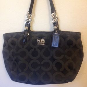 Coach Mia Op Art Signature black tote